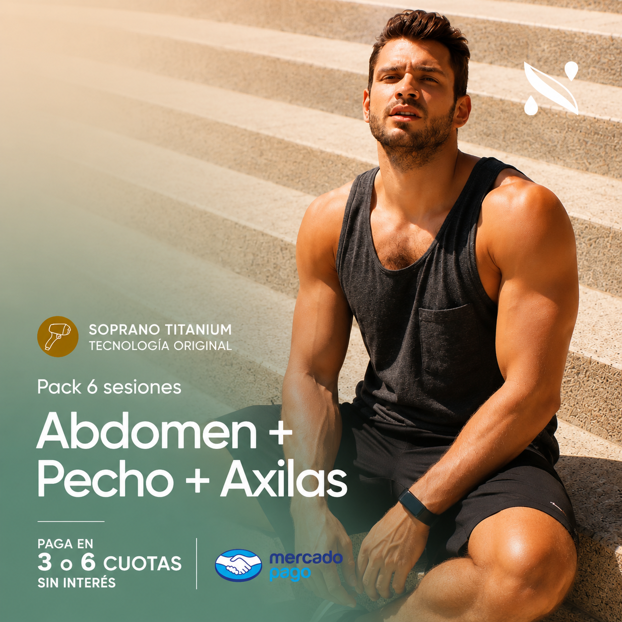 Pack 6 Sesiones Depilación Láser Abdomen + Pecho + Axilas