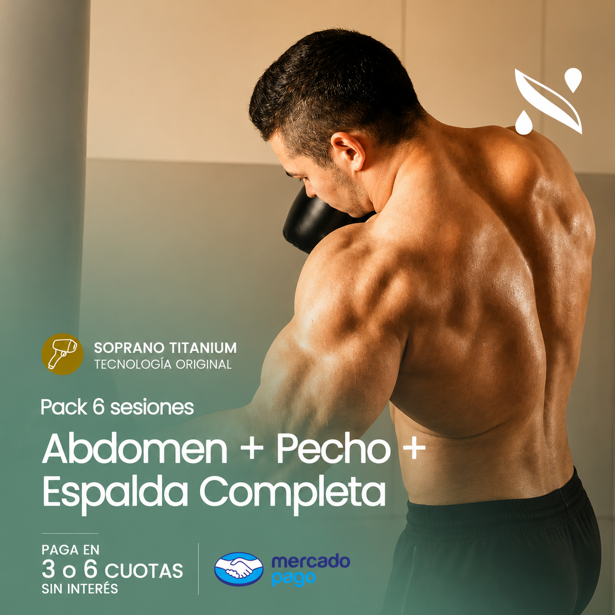 Pack 6 Sesiones Depilación Láser Abdomen + Pecho + Espalda Completa