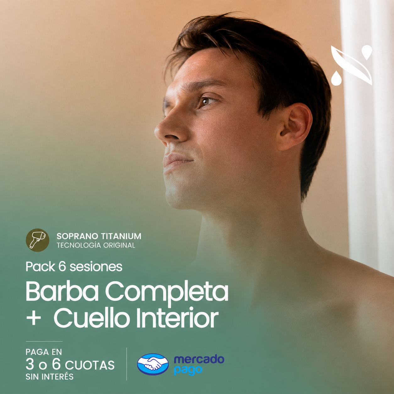 Pack 6 Sesiones Depilación Láser Barba completa + Cuello interior