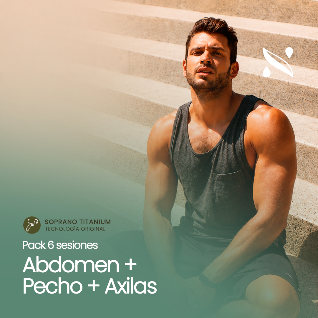 Pack 6 Sesiones Depilación Láser Abdomen + Pecho + Axilas