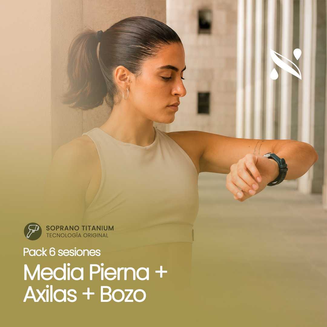 Pack 6 Sesiones Depilación Láser Media Pierna + Axilas + Bozo | Soprano Titanium