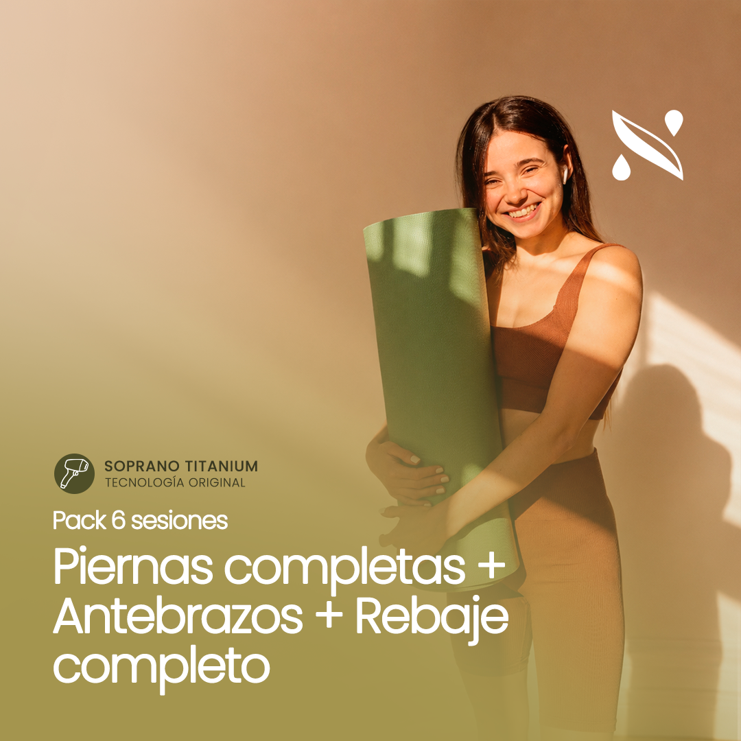 Pack 6 Sesiones Depilación Láser Piernas completas + Antebrazos + Rebaje completo | Soprano Titanium